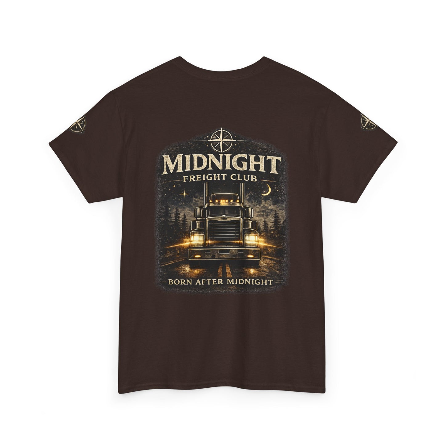Midnight Freight Club Trucker Tee — "Born After Midnight" Vintage Compass Design
