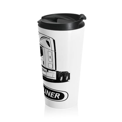 Freightliner Semi Truck Stainless Steel Travel Mug — Trucker Coffee Tumbler