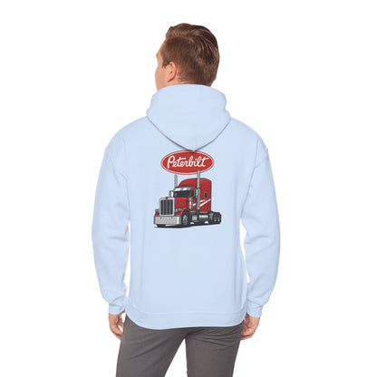 Peterbilt Logo Truck Hoodie — Red Semi-Truck Graphic Hooded Sweatshirt