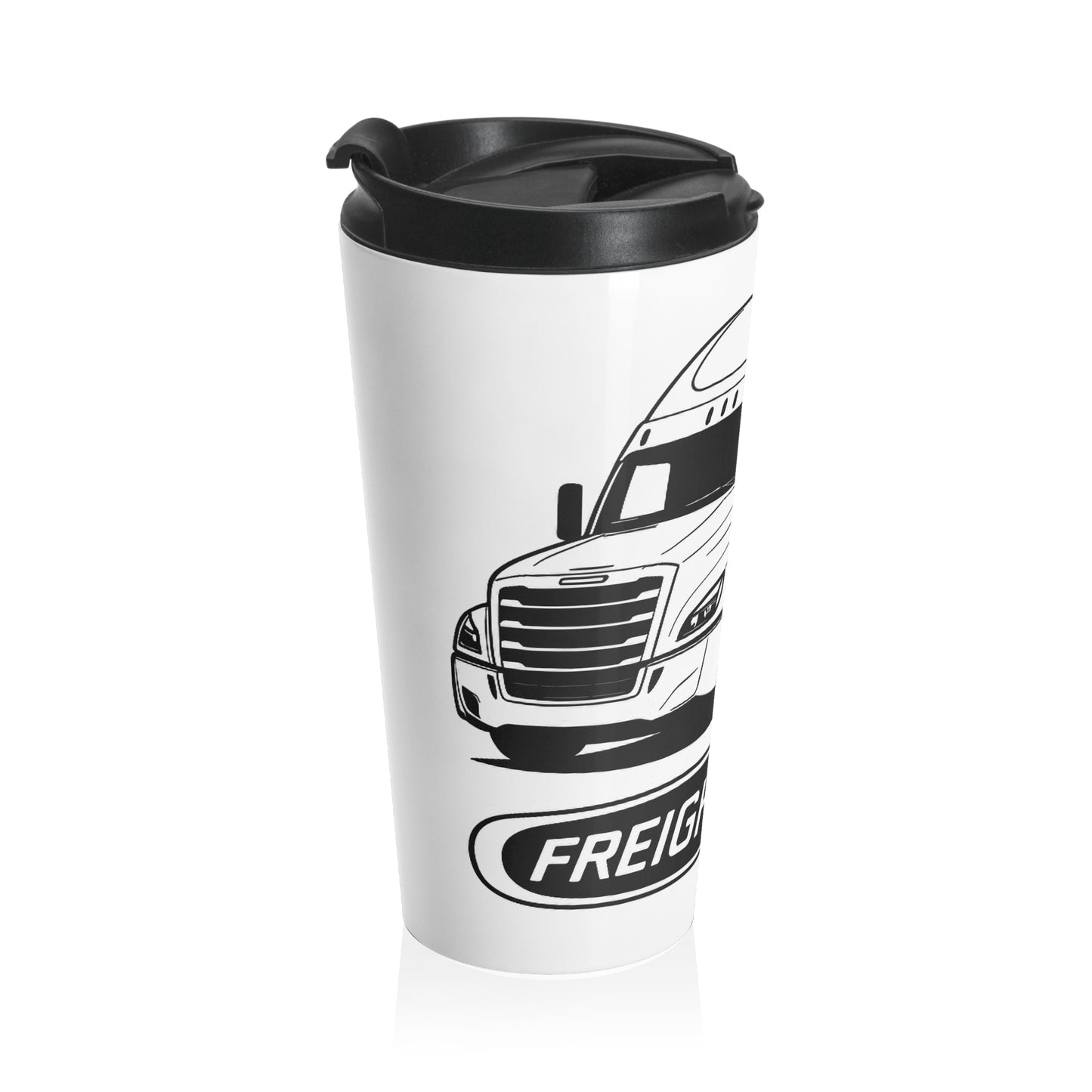 Freightliner Semi Truck Stainless Steel Travel Mug — Trucker Coffee Tumbler