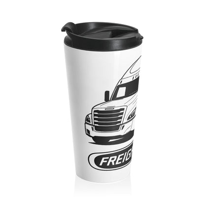 Freightliner Semi Truck Stainless Steel Travel Mug — Trucker Coffee Tumbler