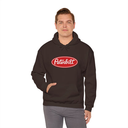 Peterbilt Logo Truck Hoodie — Red Semi-Truck Graphic Hooded Sweatshirt
