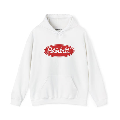 Peterbilt Logo Truck Hoodie — Red Semi-Truck Graphic Hooded Sweatshirt