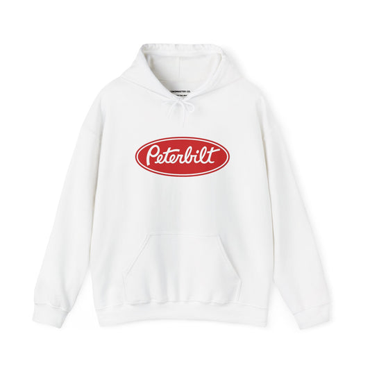 Peterbilt Logo Truck Hoodie — Red Semi-Truck Graphic Hooded Sweatshirt