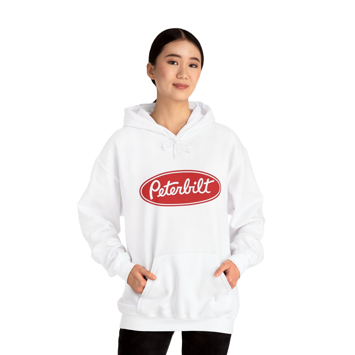 Peterbilt Logo Truck Hoodie — Red Semi-Truck Graphic Hooded Sweatshirt