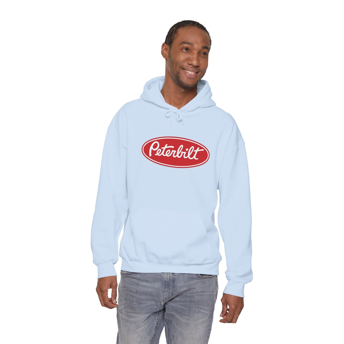 Peterbilt Logo Truck Hoodie — Red Semi-Truck Graphic Hooded Sweatshirt