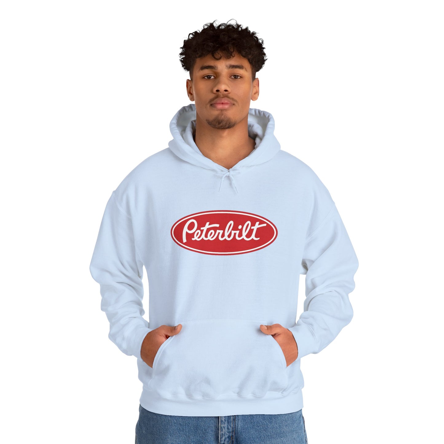 Peterbilt Logo Truck Hoodie — Red Semi-Truck Graphic Hooded Sweatshirt