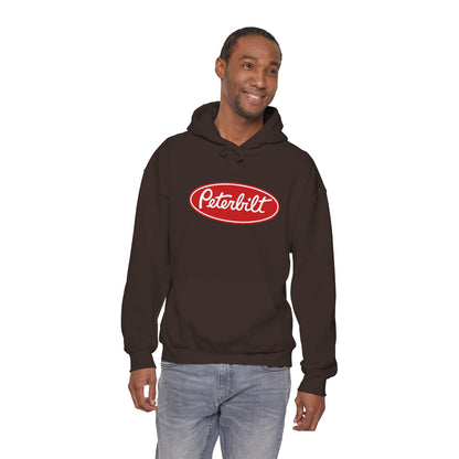 Peterbilt Logo Truck Hoodie — Red Semi-Truck Graphic Hooded Sweatshirt