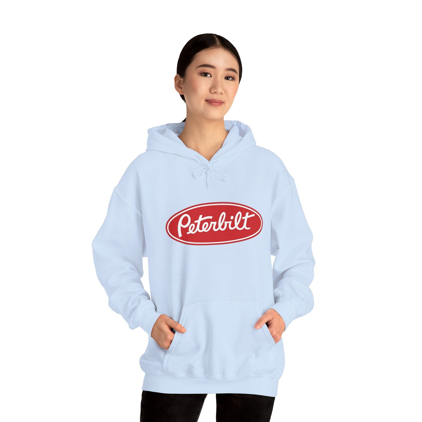 Peterbilt Logo Truck Hoodie — Red Semi-Truck Graphic Hooded Sweatshirt
