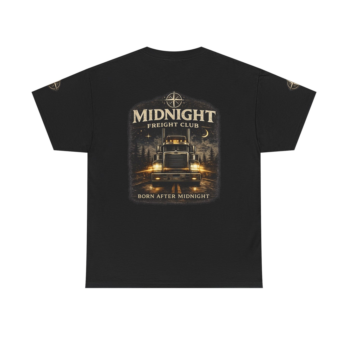 Midnight Freight Club Trucker Tee — "Born After Midnight" Vintage Compass Design