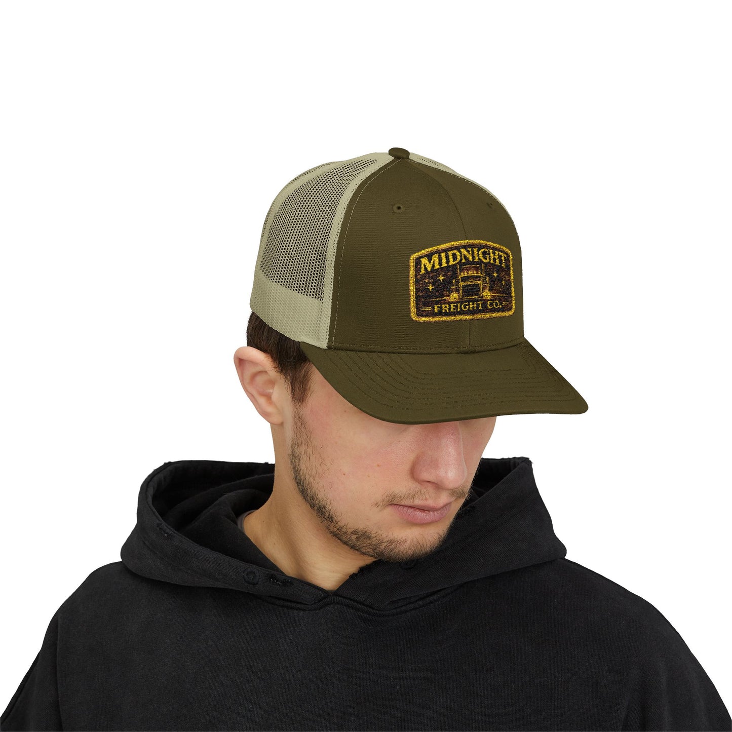 Midnight Freight Co. Trucker Cap — Vintage Patch Mesh Snapback Hat