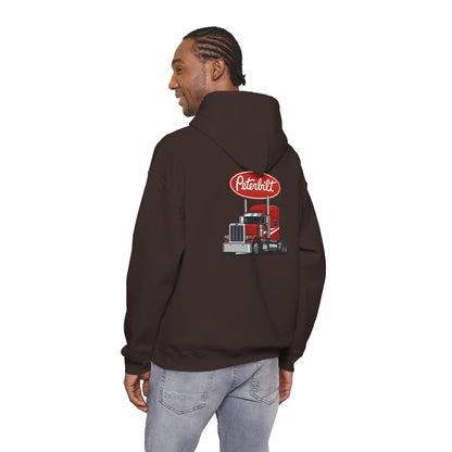 Peterbilt Logo Truck Hoodie — Red Semi-Truck Graphic Hooded Sweatshirt