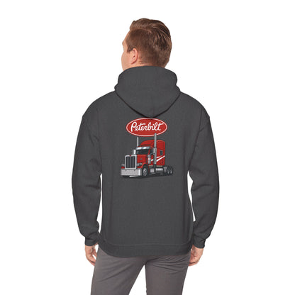 Peterbilt Logo Truck Hoodie — Red Semi-Truck Graphic Hooded Sweatshirt