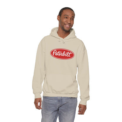 Peterbilt Logo Truck Hoodie — Red Semi-Truck Graphic Hooded Sweatshirt