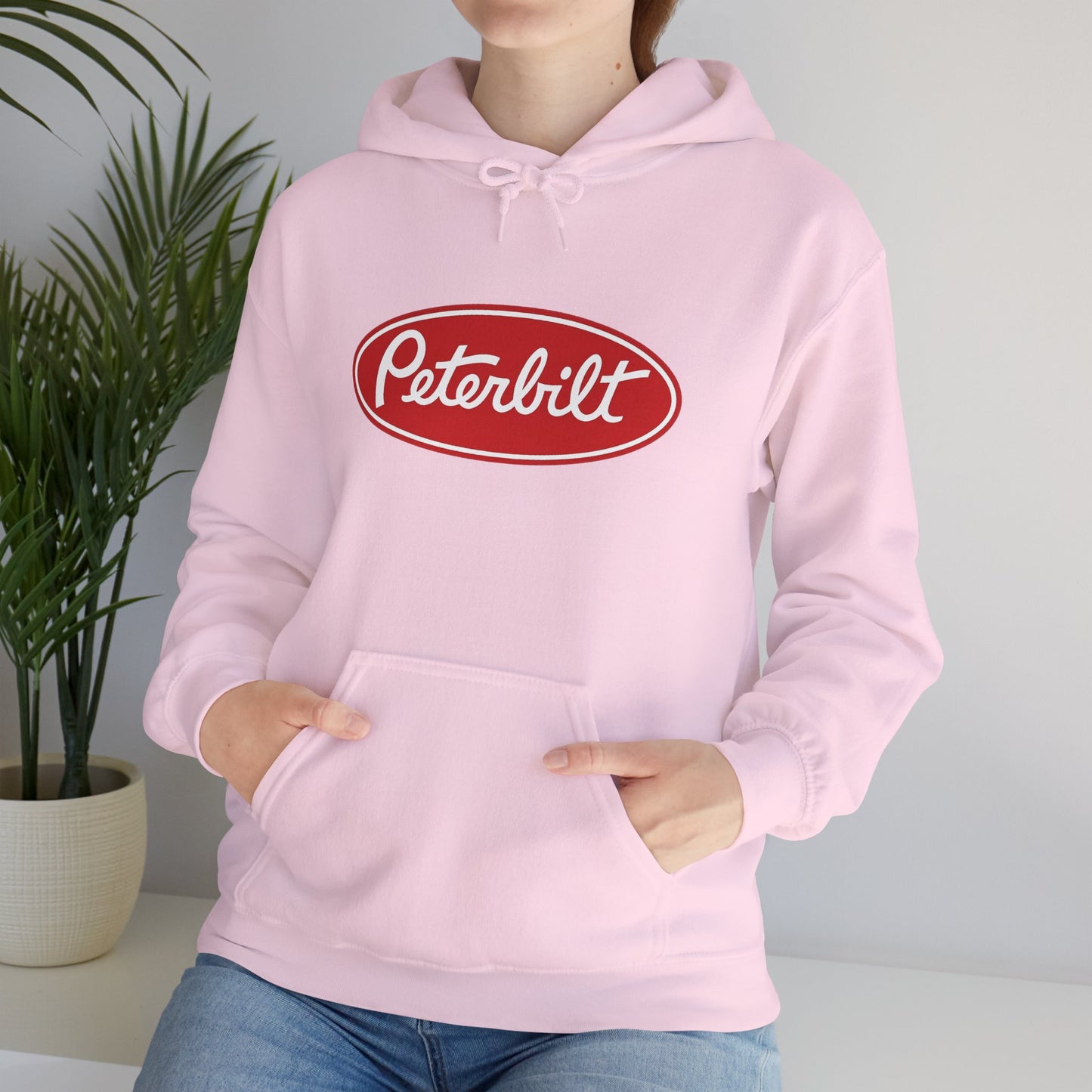 Peterbilt Logo Truck Hoodie — Red Semi-Truck Graphic Hooded Sweatshirt