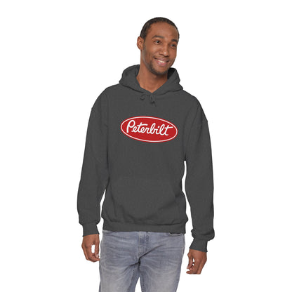 Peterbilt Logo Truck Hoodie — Red Semi-Truck Graphic Hooded Sweatshirt