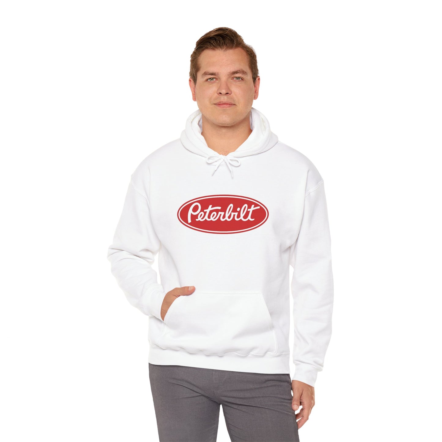 Peterbilt Logo Truck Hoodie — Red Semi-Truck Graphic Hooded Sweatshirt