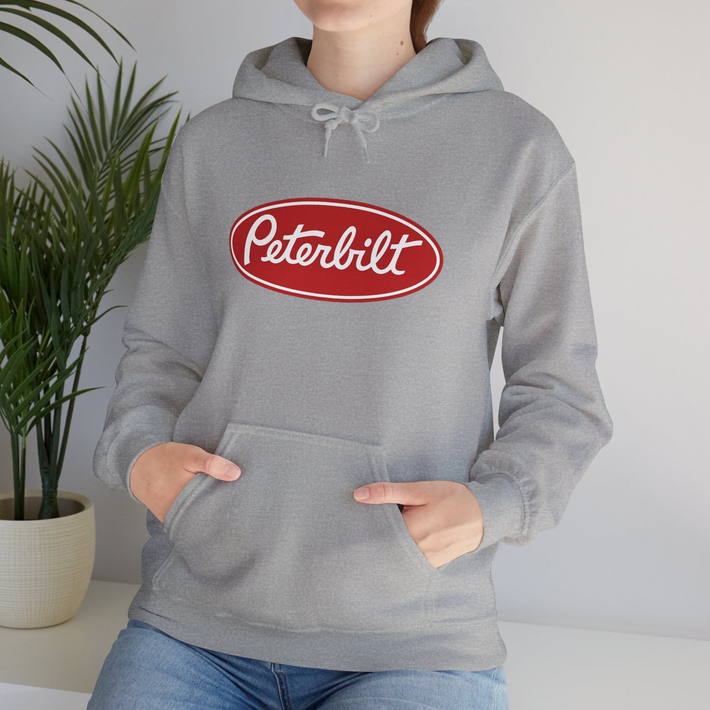 Peterbilt Logo Truck Hoodie — Red Semi-Truck Graphic Hooded Sweatshirt