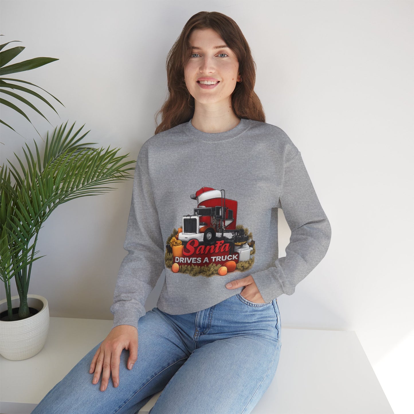 Santa Drives a Truck Sweatshirt — Christmas Trucking Holiday Crewneck
