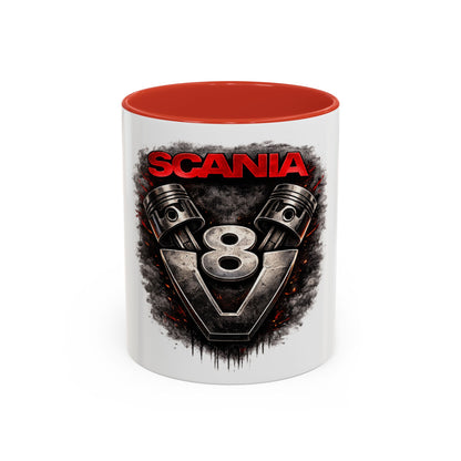 Scania V8 Engine Logo Accent Coffee Mug – Truck Driver Gift