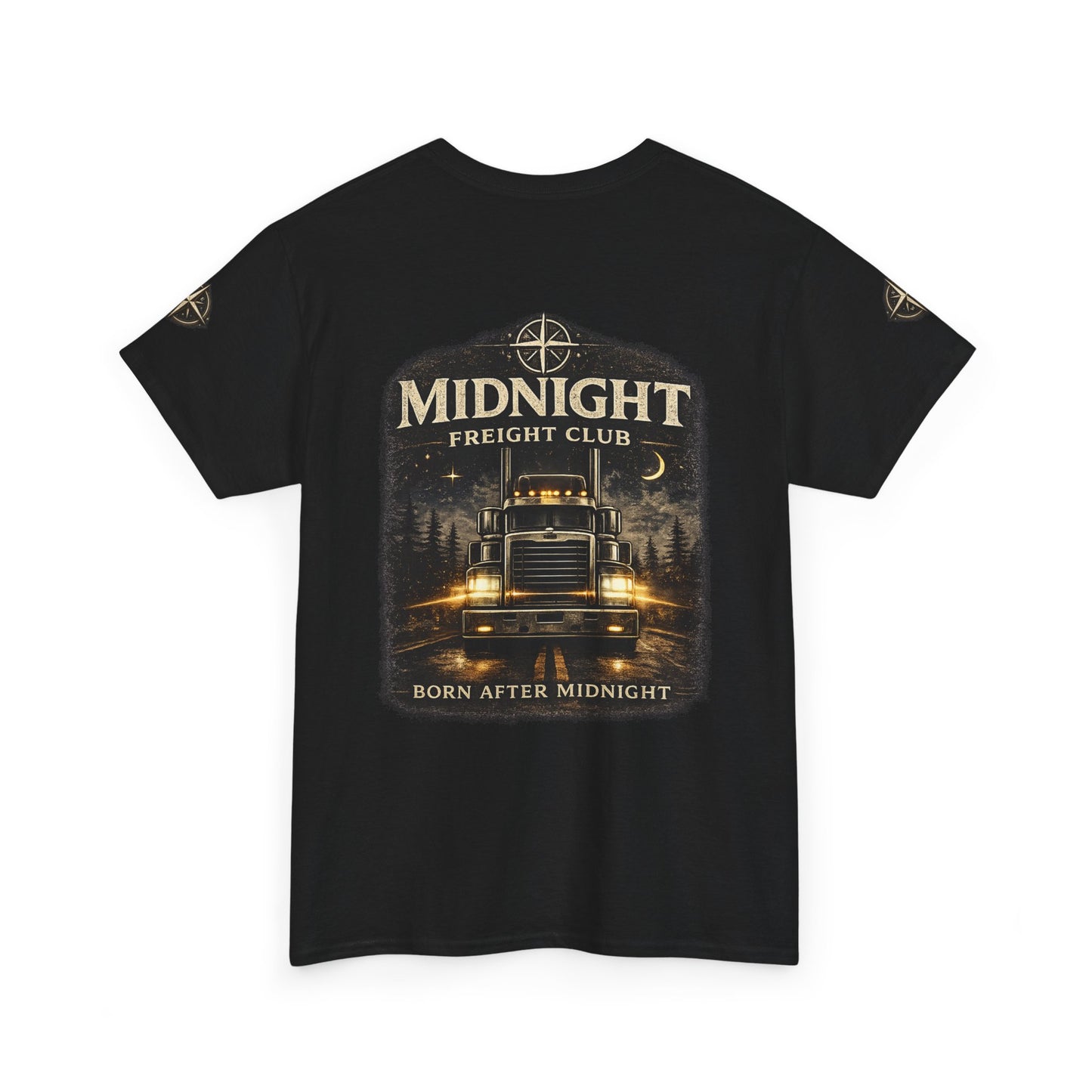 Midnight Freight Club Trucker Tee — "Born After Midnight" Vintage Compass Design