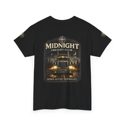 Midnight Freight Club Trucker Tee — "Born After Midnight" Vintage Compass Design