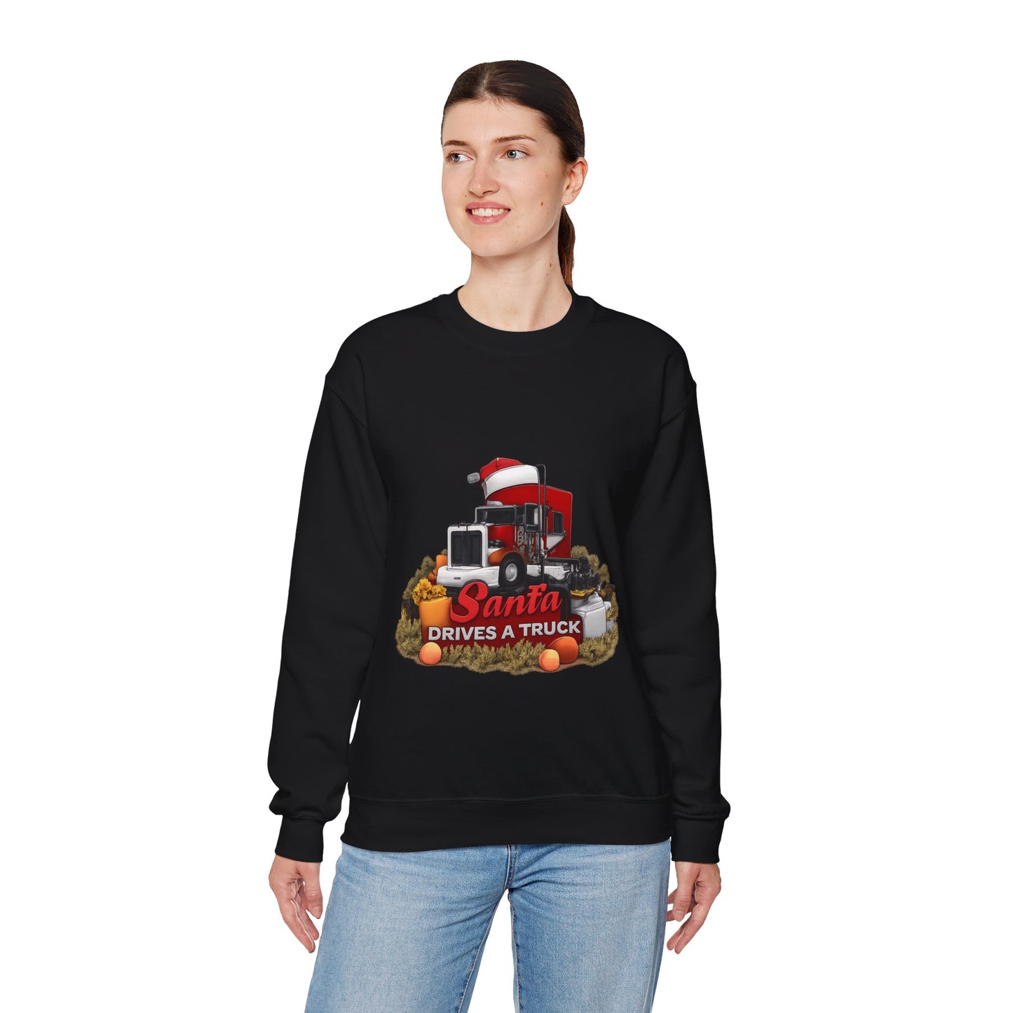 Santa Drives a Truck Sweatshirt — Christmas Trucking Holiday Crewneck
