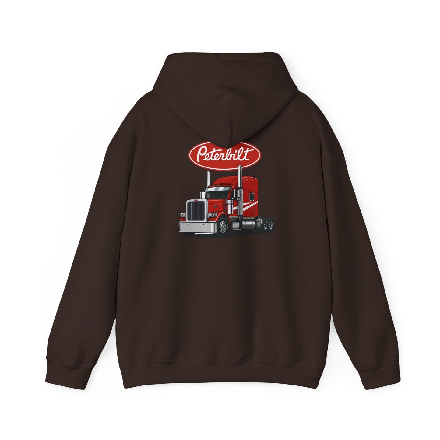 Peterbilt Logo Truck Hoodie — Red Semi-Truck Graphic Hooded Sweatshirt