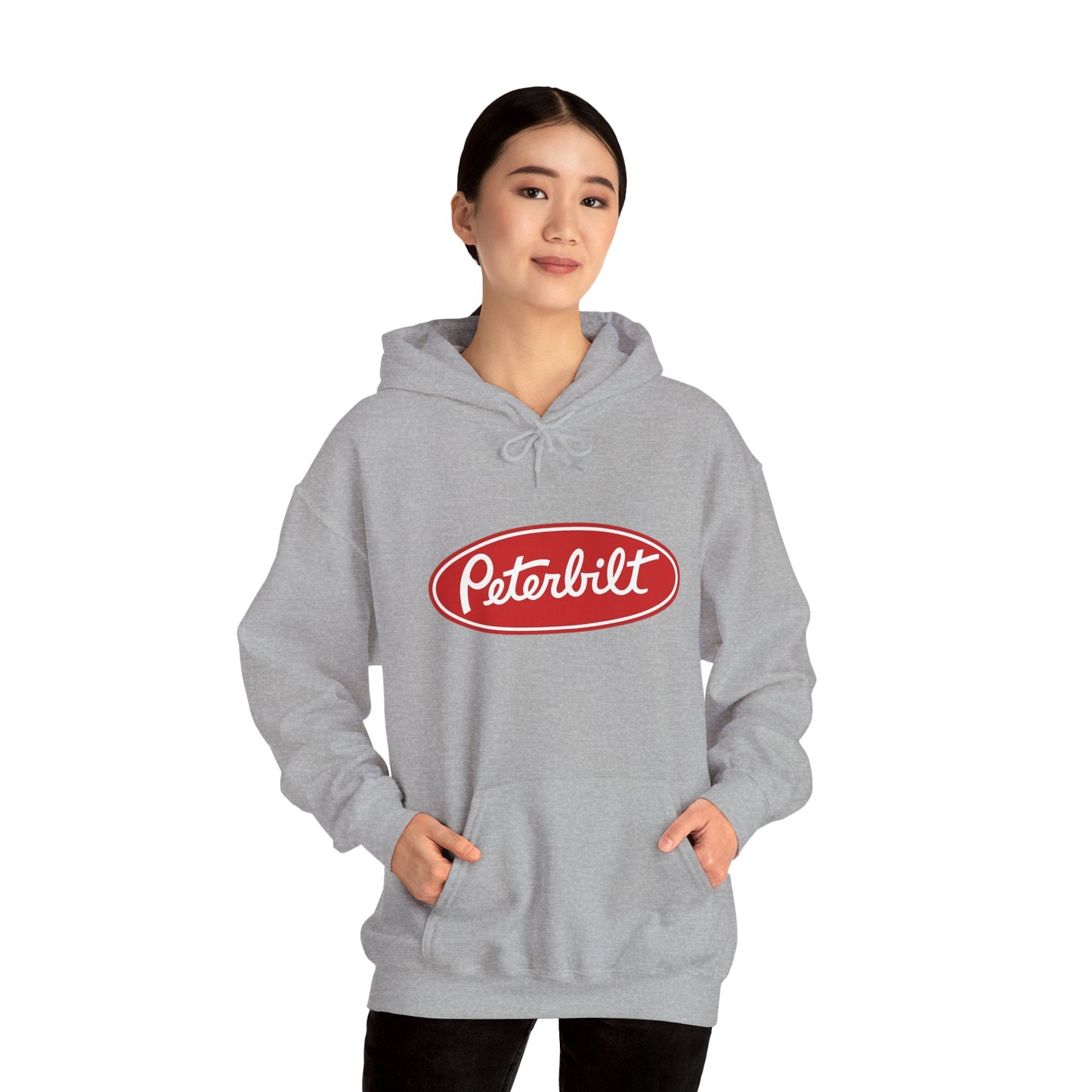 Peterbilt Logo Truck Hoodie — Red Semi-Truck Graphic Hooded Sweatshirt