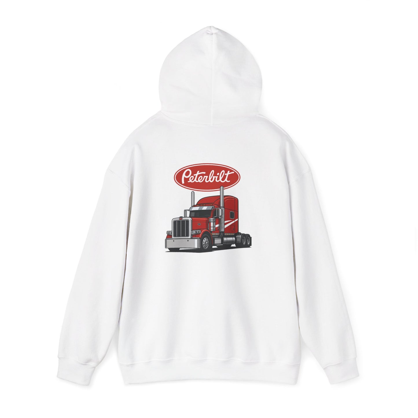 Peterbilt Logo Truck Hoodie — Red Semi-Truck Graphic Hooded Sweatshirt