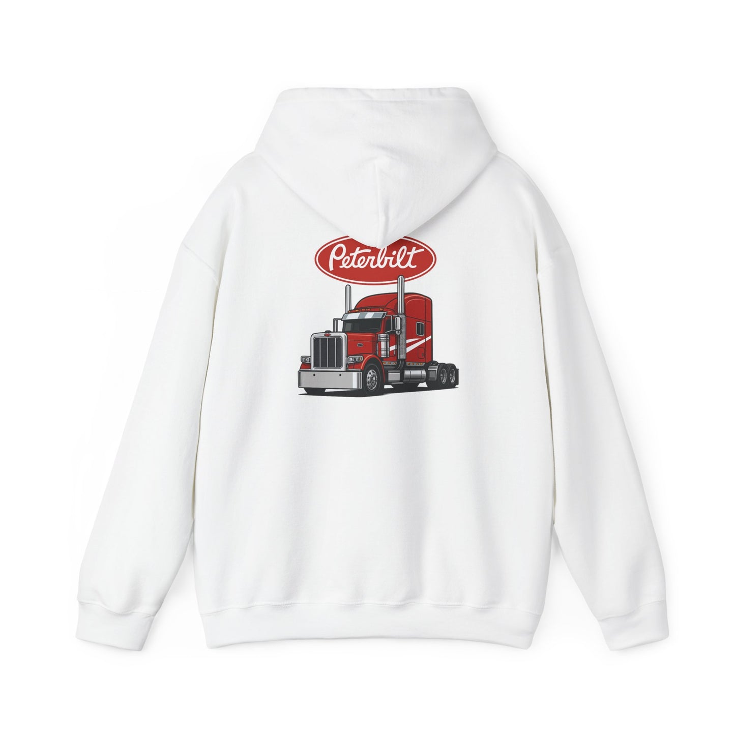 Peterbilt Logo Truck Hoodie — Red Semi-Truck Graphic Hooded Sweatshirt