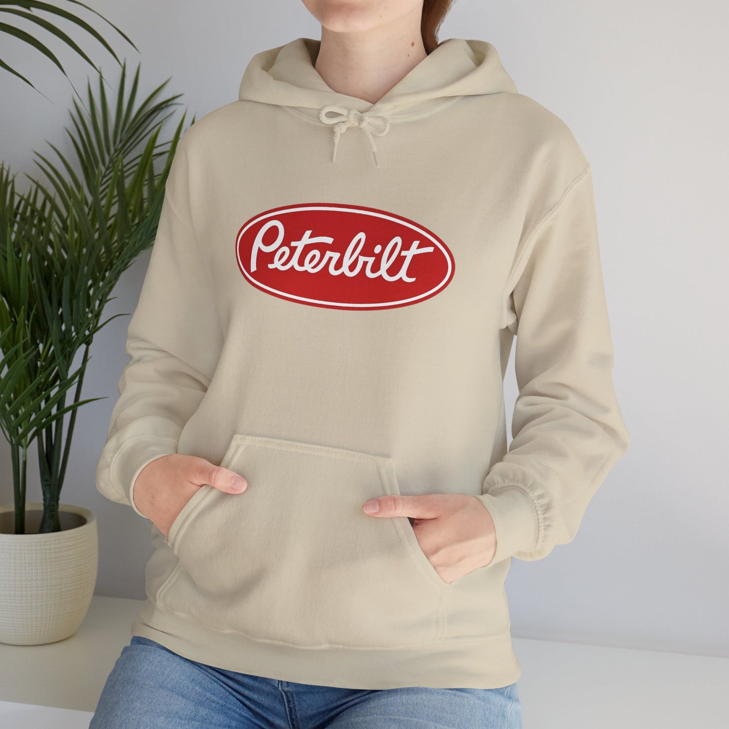 Peterbilt Logo Truck Hoodie — Red Semi-Truck Graphic Hooded Sweatshirt